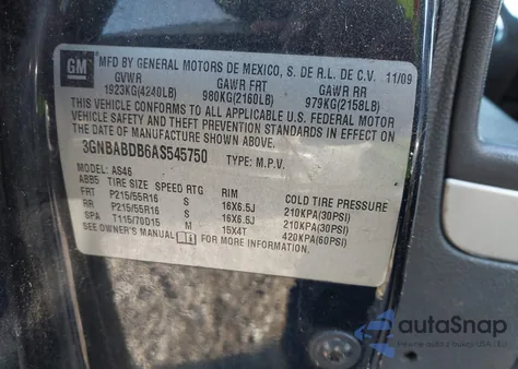 2010 Chevrolet Hhr Lt z USA, uszkodzony, nr VIN 3GNBABDB6AS545750